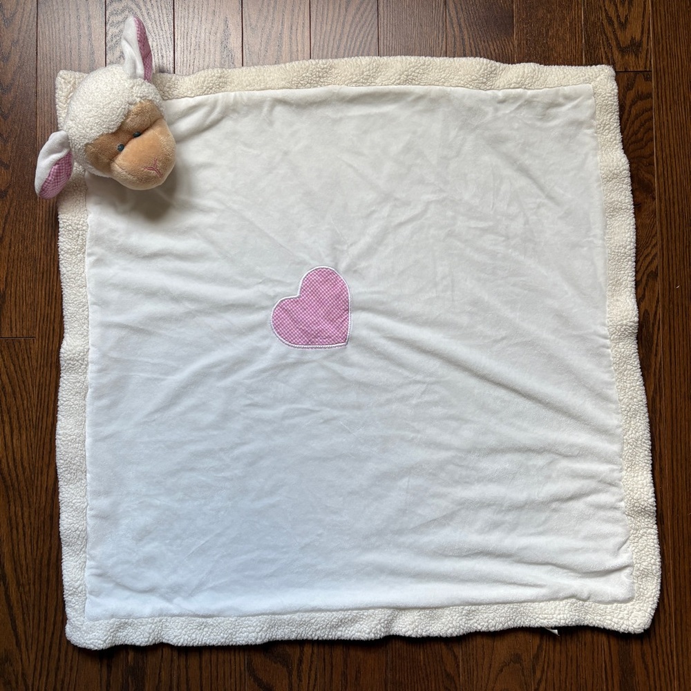 Baby GANZ Lovey Security Blanket Plush Lamb Pink Gingham Accents Sherpa